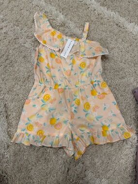 Janie and Jack Citrus Print Girls' Romper with Ruffle